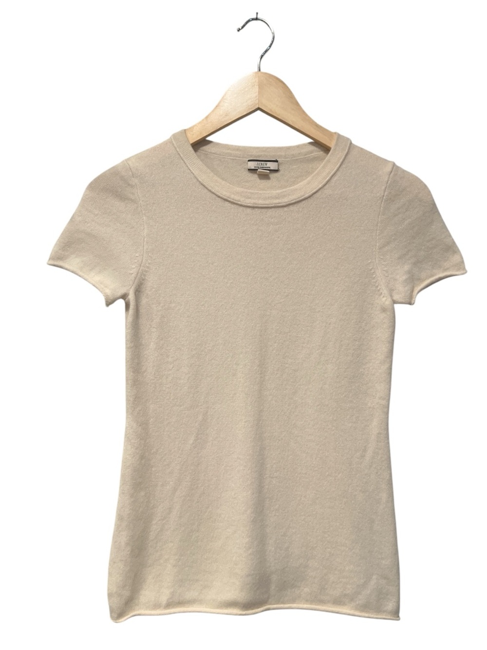 J.Crew 100% Cashmere Short Sleeve Sweater Tee Ivory Neutral Size S
